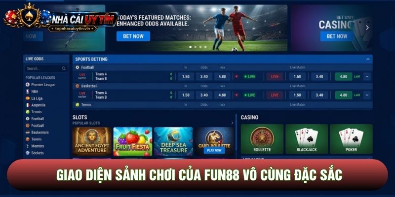 Giao diện sảnh chơi của Fun88 vô cùng đặc sắc