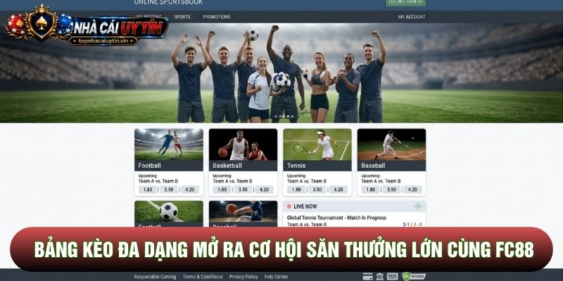 Bảng kèo đa dạng mở ra cơ hội săn thưởng lớn cùng Fc88