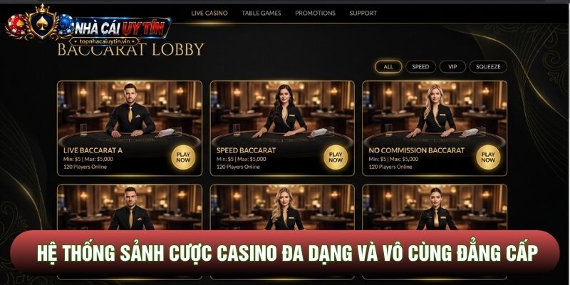 Hệ thống sảnh cược casino đa dạng và vô cùng đẳng cấp